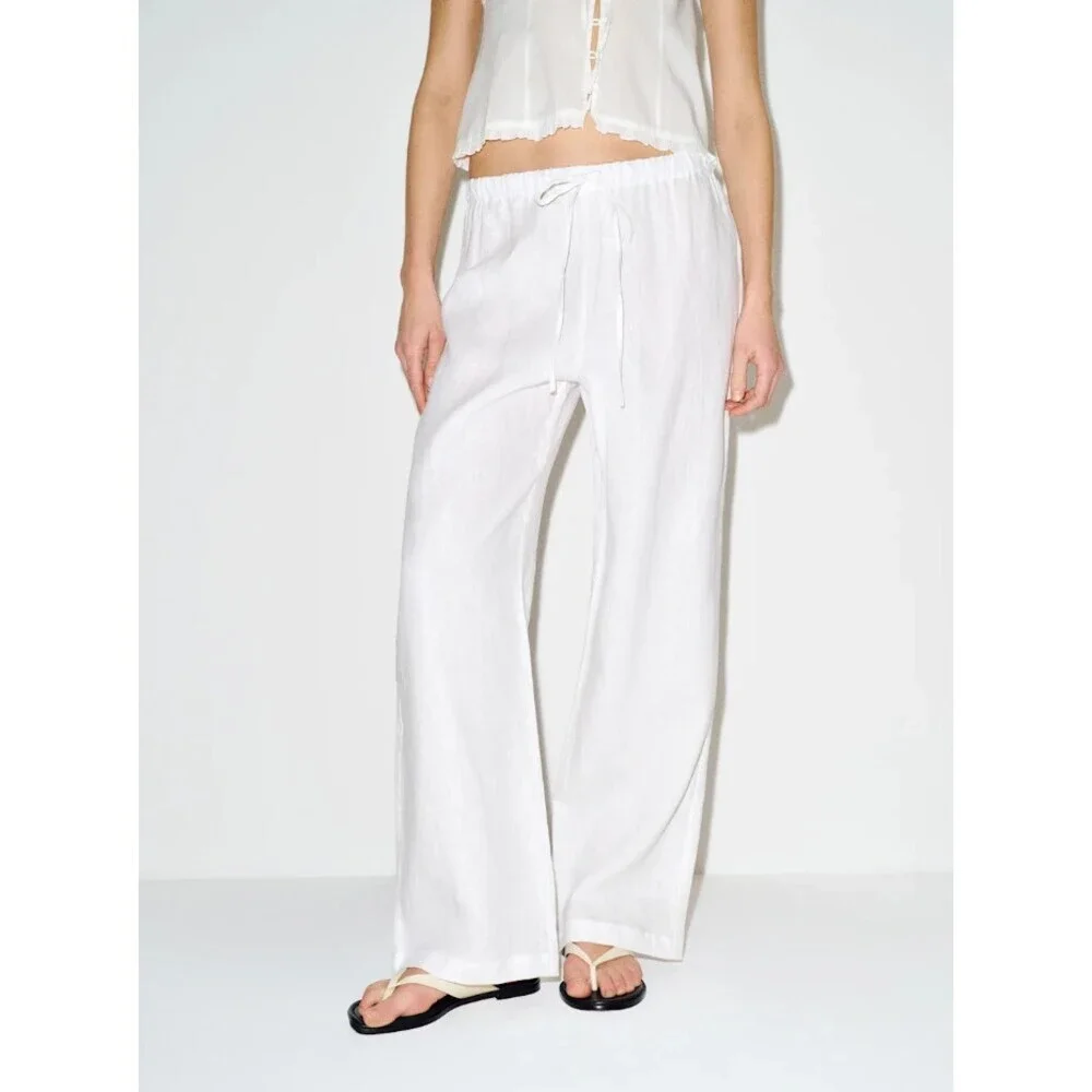 Reformation Olina Linen Straight Leg Pants in White Size XL